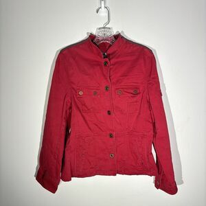 Lauren RL Naval Supply Co Jacket Womens M Red Y2K Vintage Snap Front Holiday